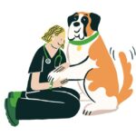 Иллюстрация ветеринарного врача бихевиориста с собакой сенбернаром
