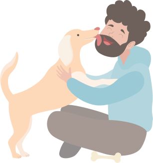 Собака лижет лицо мужчины, у которого началась аллергия на собаку